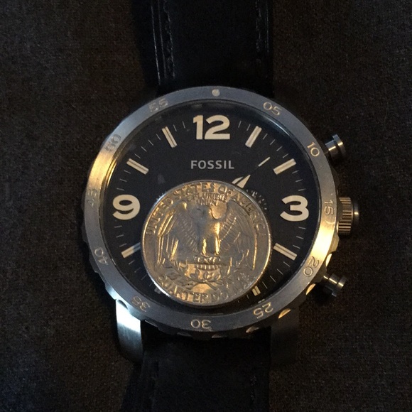 FOSSIL CHRONOGRAPH SS BLACK LEATHER MENS WRIST WATCH W/ COLLECTOR TIN NEW - Picture 11 of 11